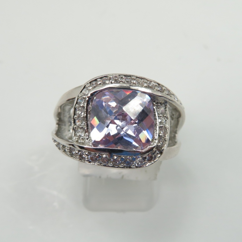 925 Silver CZ Purple Diamond Ring